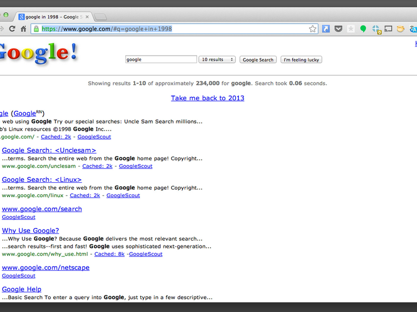 Google in 1998 easter egg google 1998 homepage